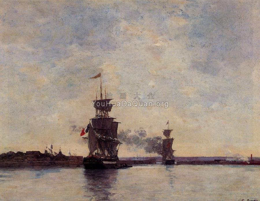 Sailing Ships Entering Port - 尤金·布丹